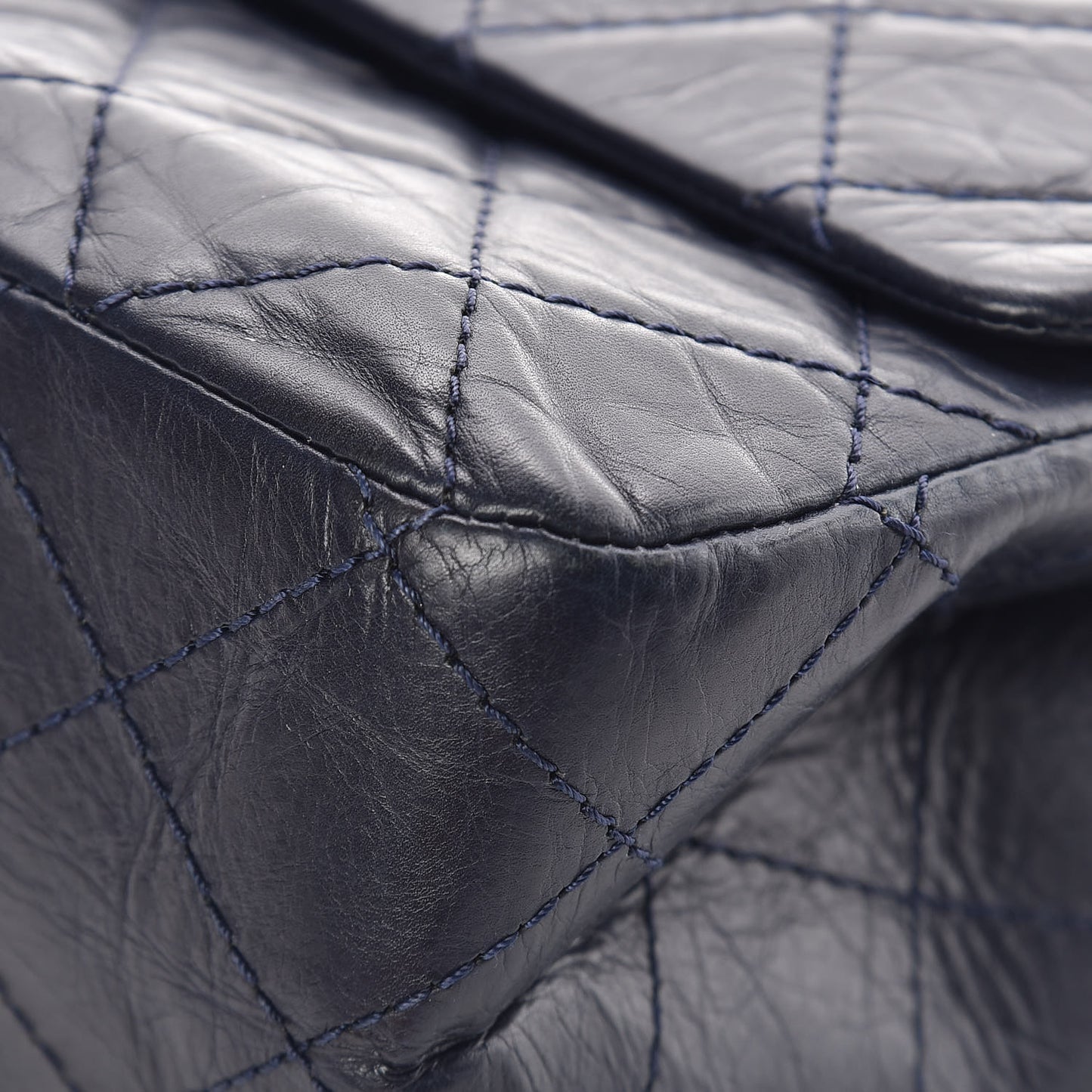 Aged Calfskin Quilted 2.55 Reissue 227 Flap Navy Blue