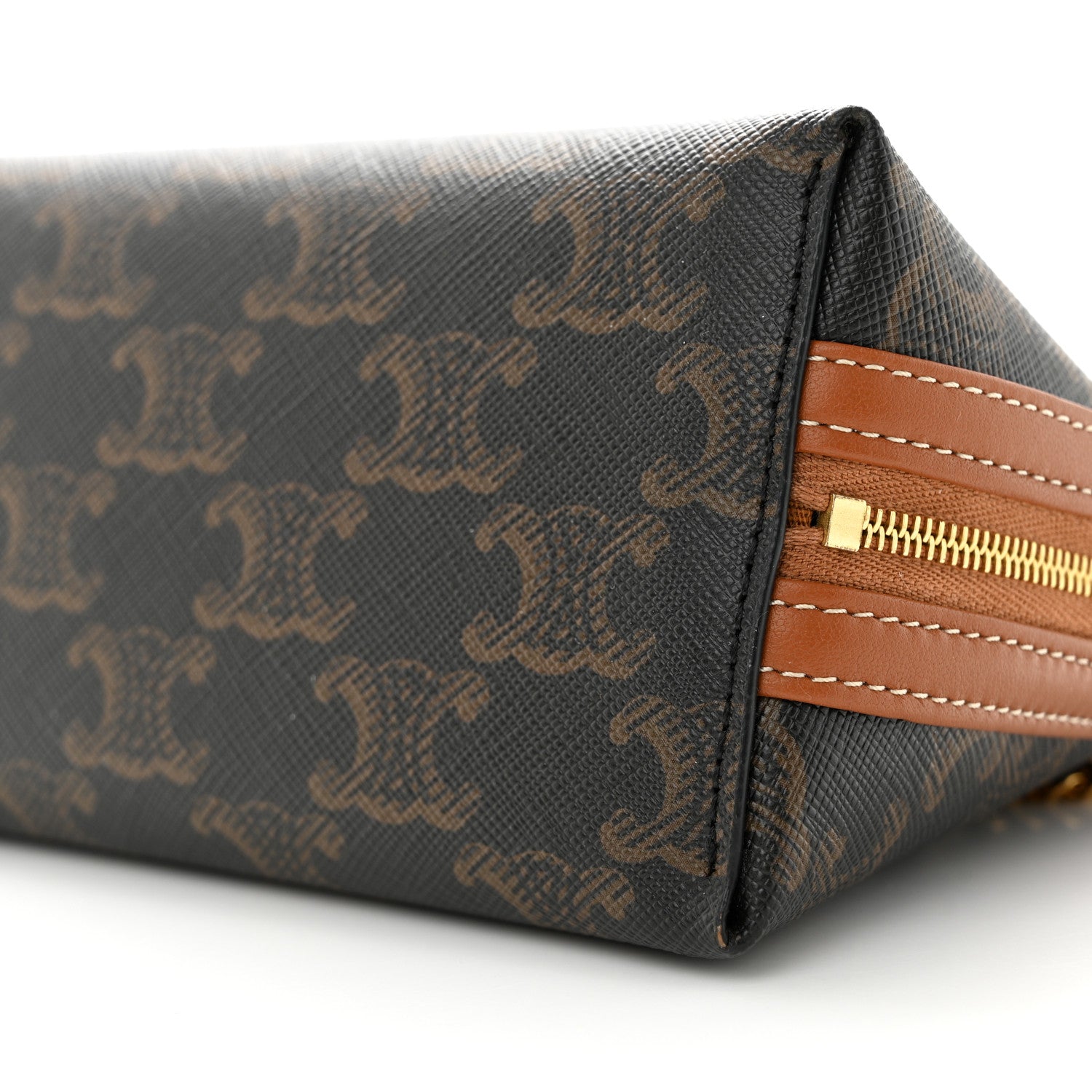 Celine Triomphe Canvas Lambskin Clutch On Chain Tan 9 of 10