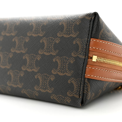 Celine Triomphe Canvas Lambskin Clutch On Chain Tan 9 of 10