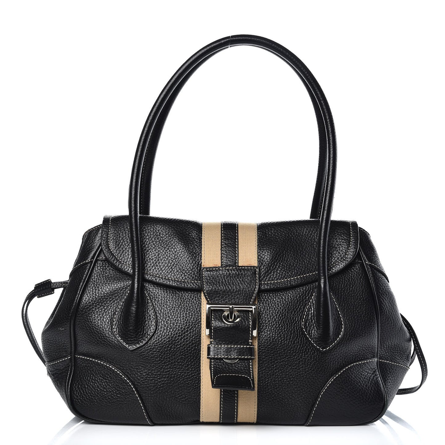 Vitello Daino Stripe Shoulder Bag Black