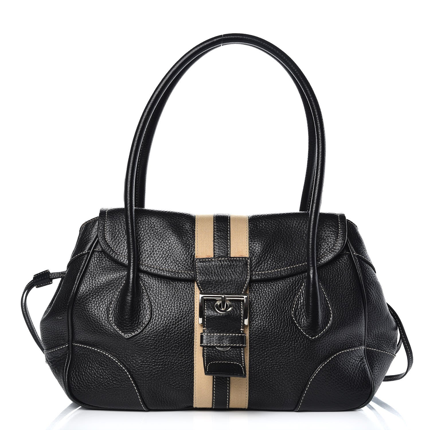 Prada Vitello Daino Stripe Shoulder Bag Black 1 of 15