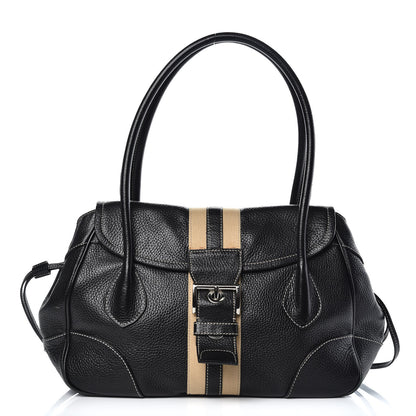 Prada Vitello Daino Stripe Shoulder Bag Black 1 of 15