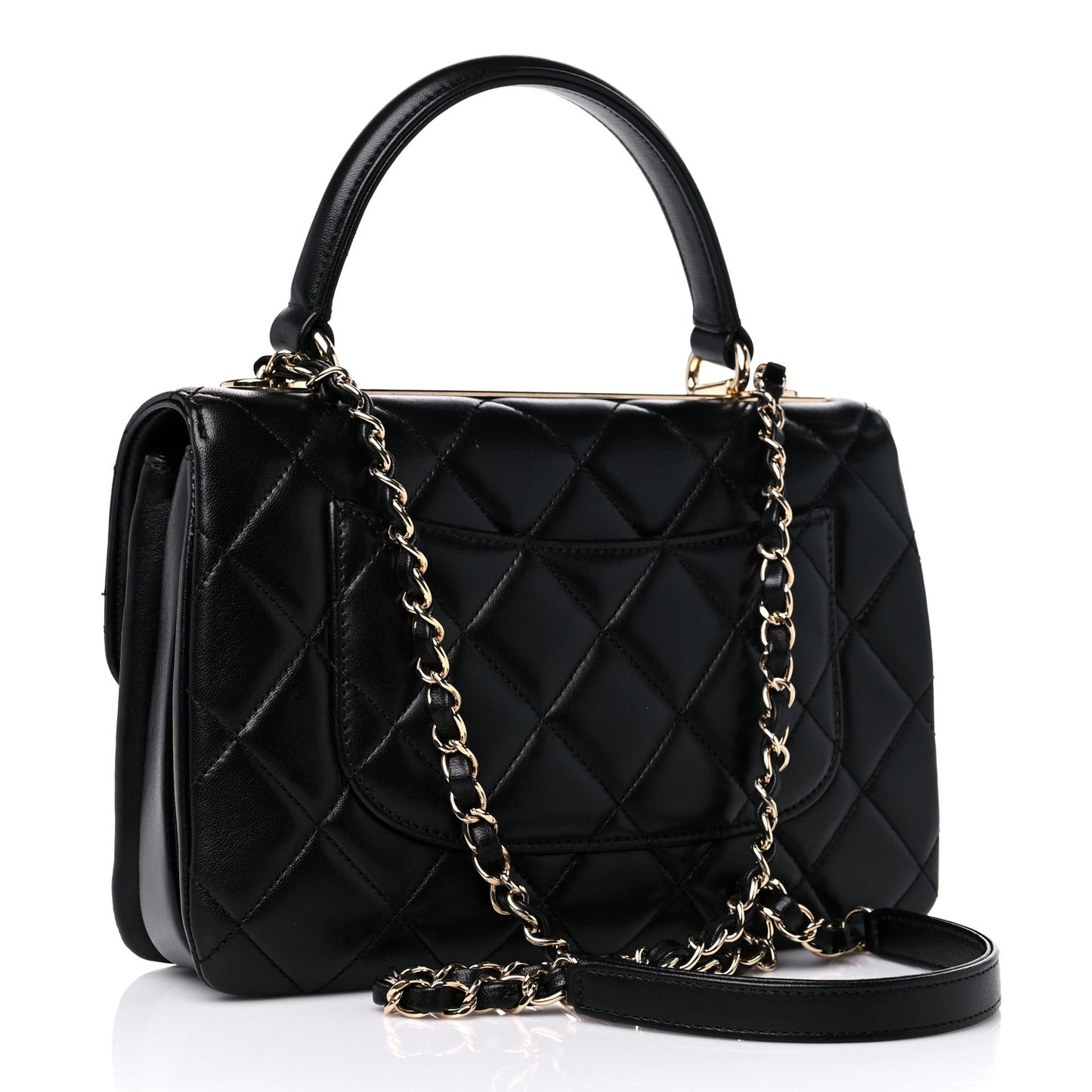Lambskin Quilted Small Trendy CC Dual Handle Flap Bag Black
