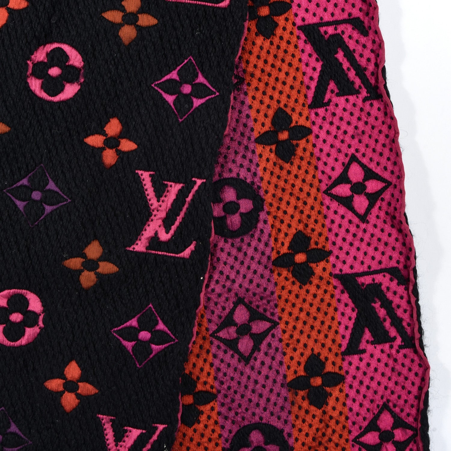 Louis Vuitton Wool Silk Rainbow Logomania Scarf Black 4 of 4