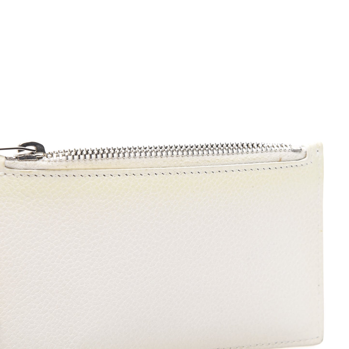 Grained Calfskin 5 Fragments Zip Pouch Card Holder White