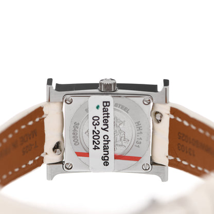 Hermes Stainless Steel Alligator Diamond Bezel Mother of Pearl 17.2mm Heure H Hour Quartz Watch Blanc 3 of 5