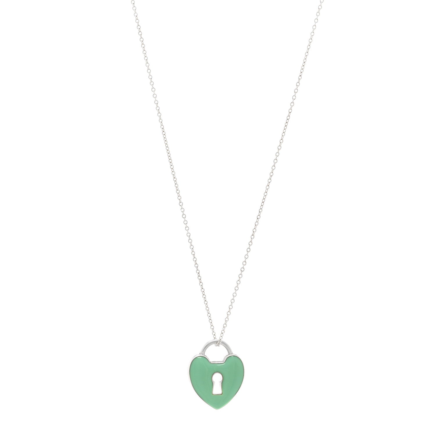 Tiffany Sterling Silver Enamel Heart Lock Pendant Necklace Blue 1 of 4