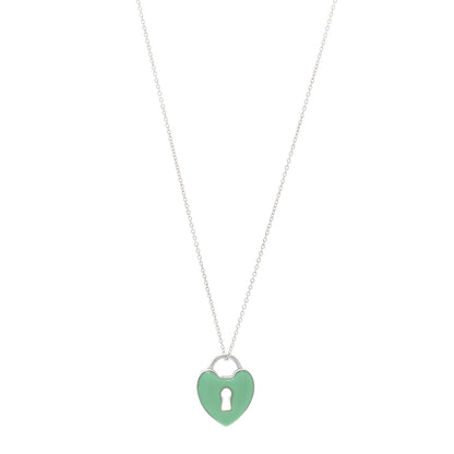 Tiffany Sterling Silver Enamel Heart Lock Pendant Necklace Blue 1 of 4