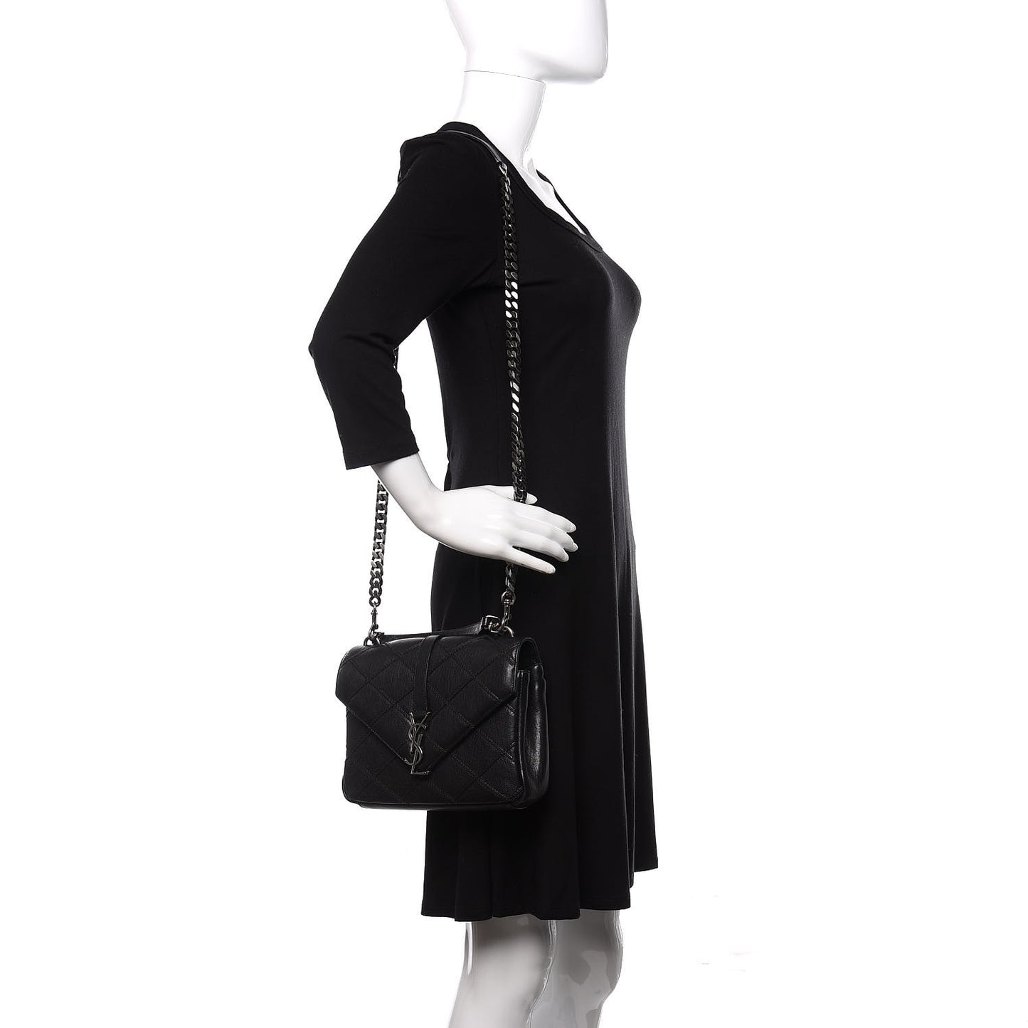 Calfskin Matelasse Diamond Quilted Monogram Medium College Bag Black