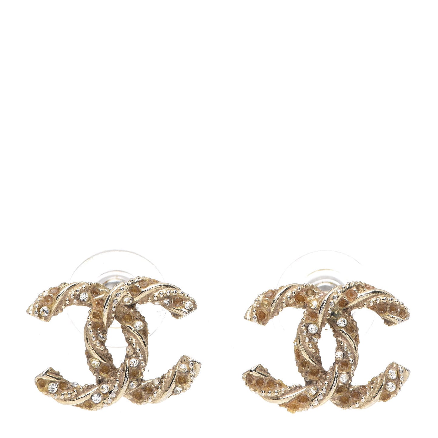 Crystal Twisted CC Earrings Gold