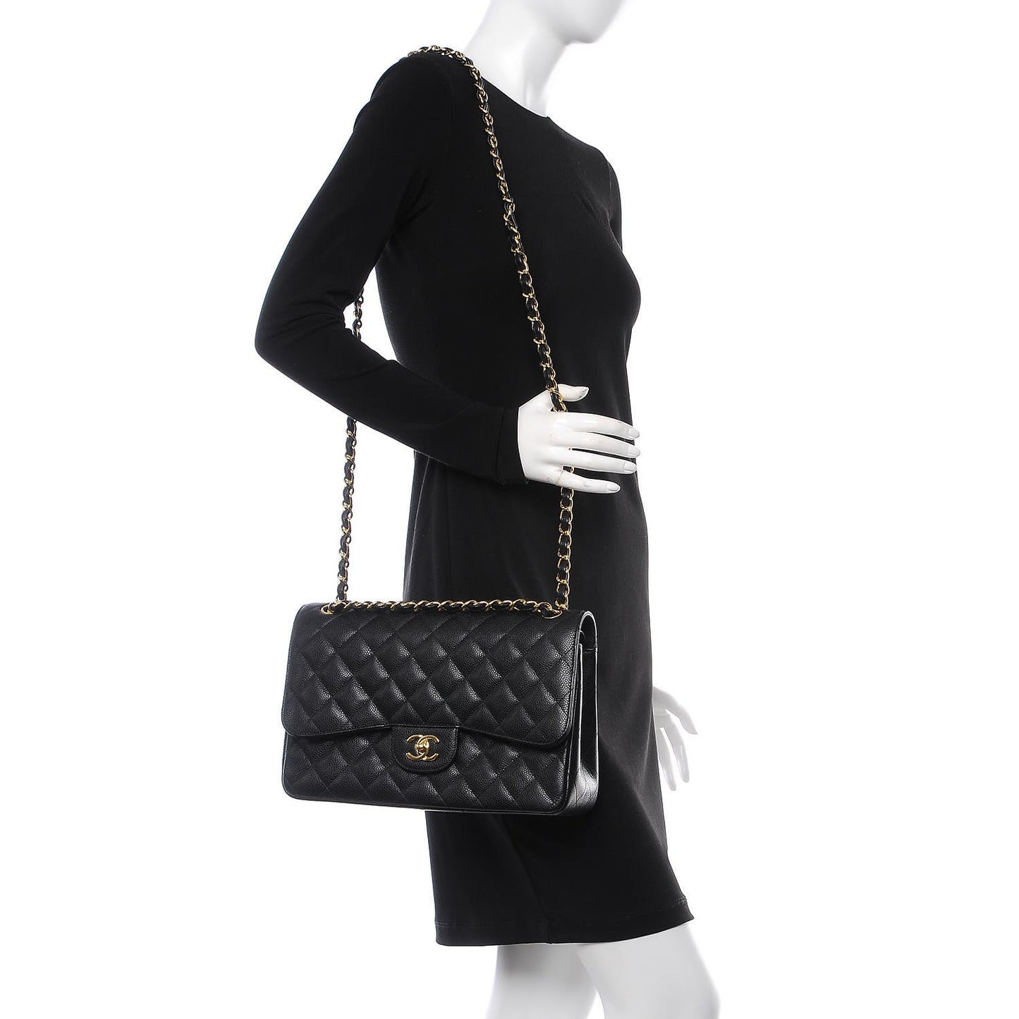 Caviar Quilted Jumbo Double Flap Black
