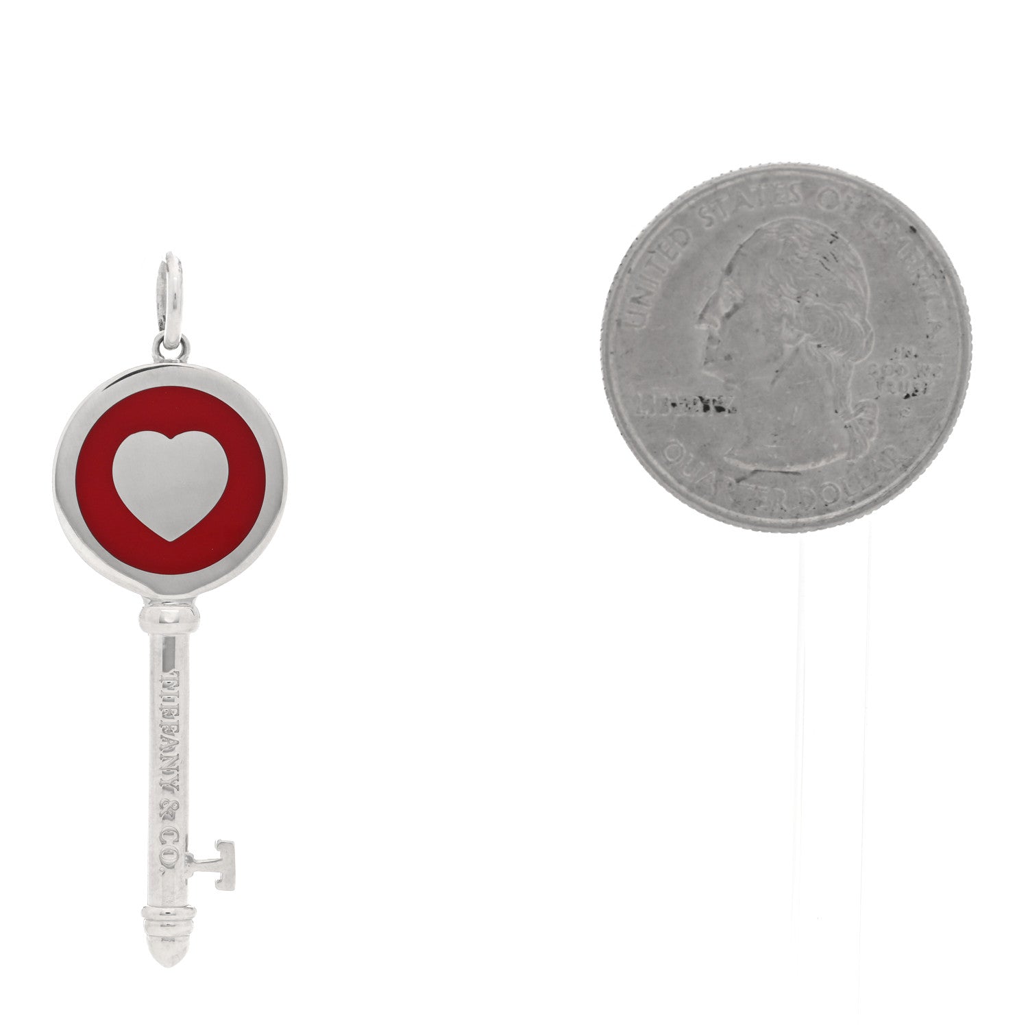 Tiffany Sterling Silver Enamel Heart Key Pendant Red 2 of 4