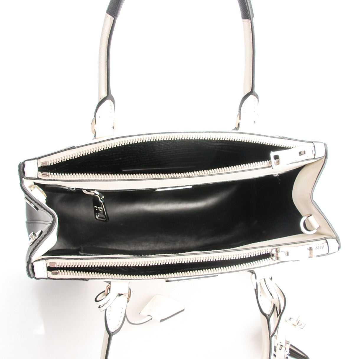 Prada Saffiano Lux Small Bi-Color Galleria Double Zip Tote Black White 5 of 7