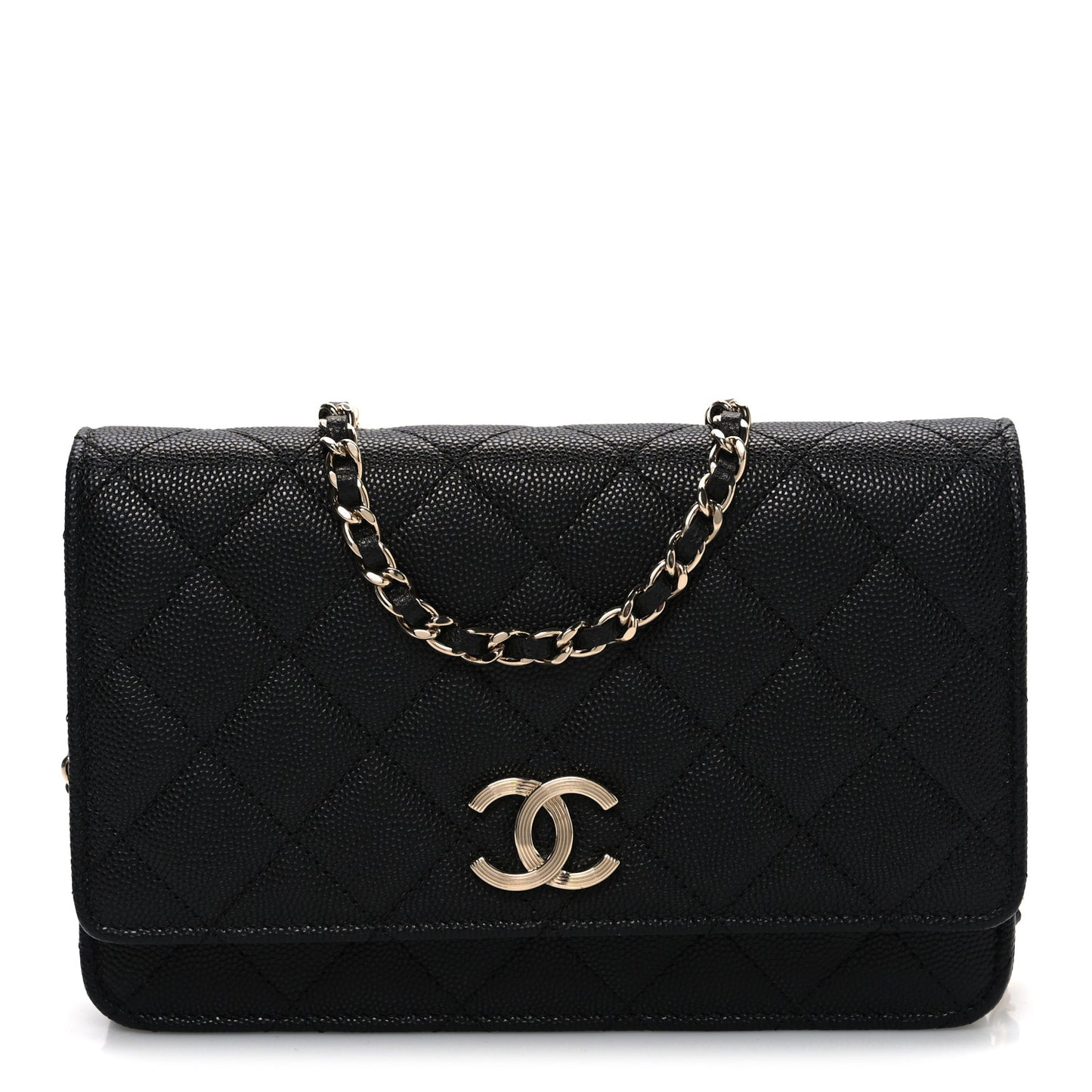Caviar Quilted Striated CC Wallet On Chain WOC Black