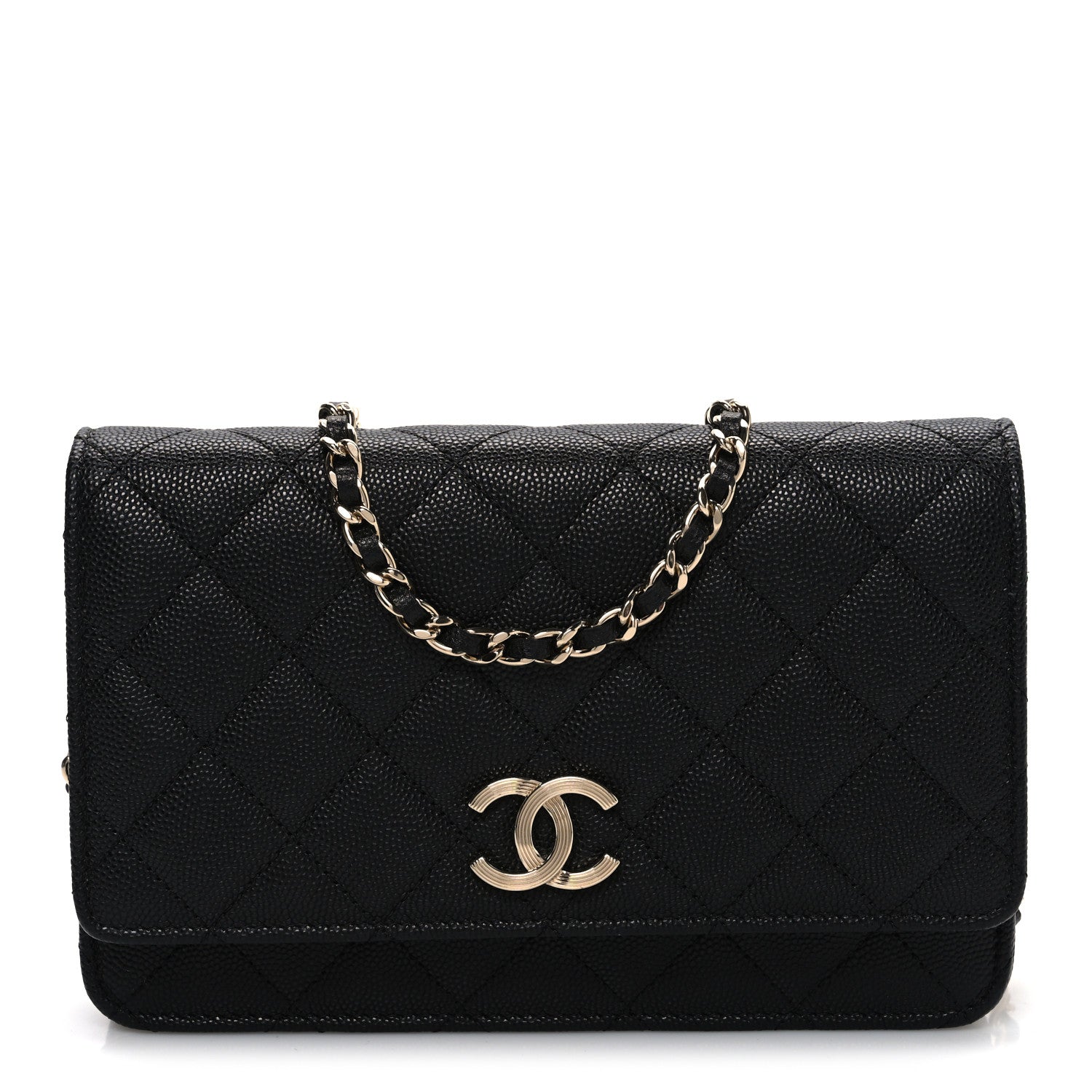 Chanel Caviar Quilted Striated CC Wallet On Chain WOC Black 1 of 11