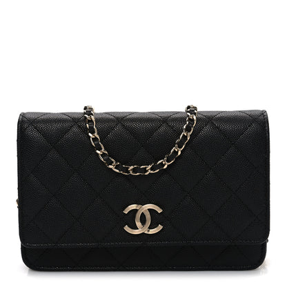 Chanel Caviar Quilted Striated CC Wallet On Chain WOC Black 1 of 11