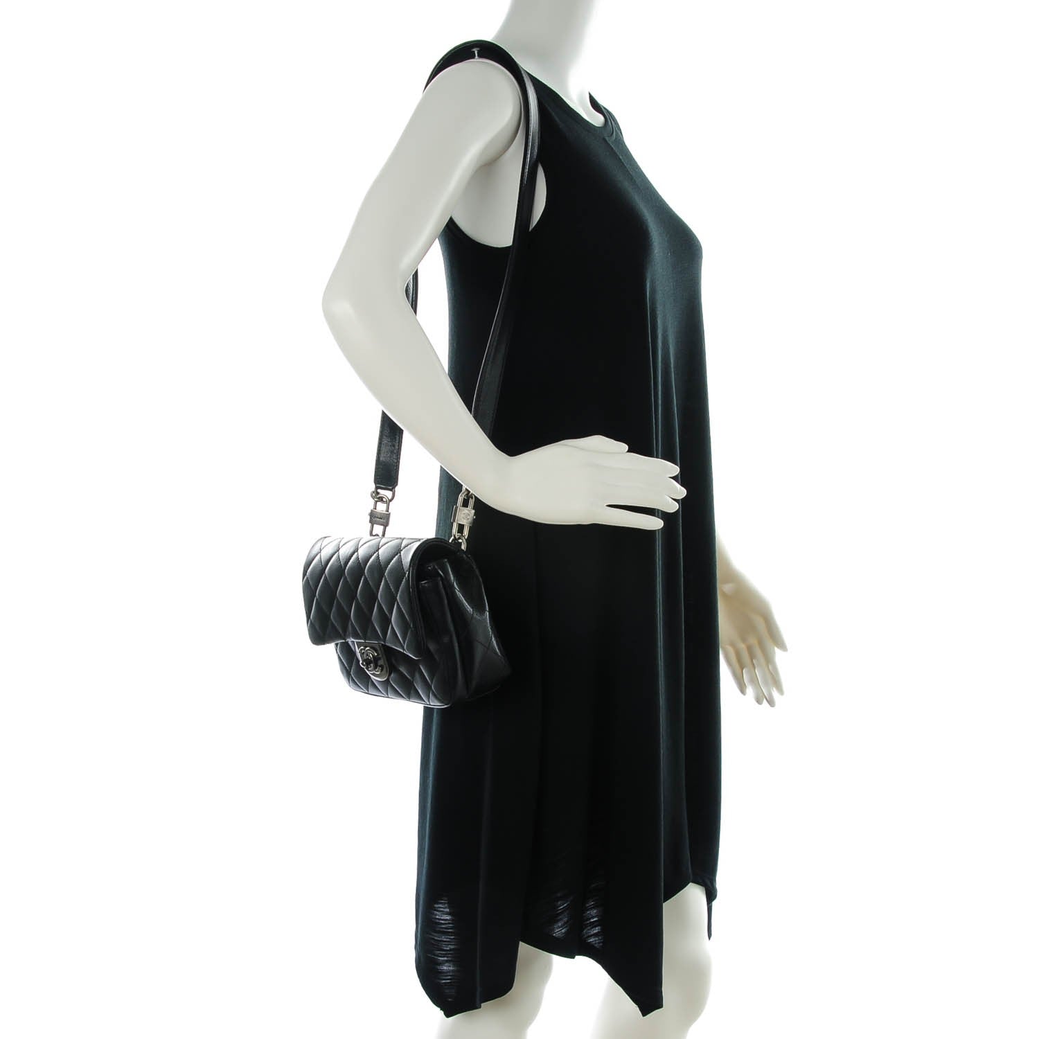 Chanel Shiny Goatskin Quilted Small Double Carry Waist Chain Flap Black 2 of 9