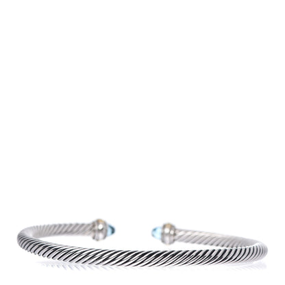 David Yurman Sterling Silver 18K Yellow Gold Blue Topaz 4mm Cable Classics Bracelet 3 of 4