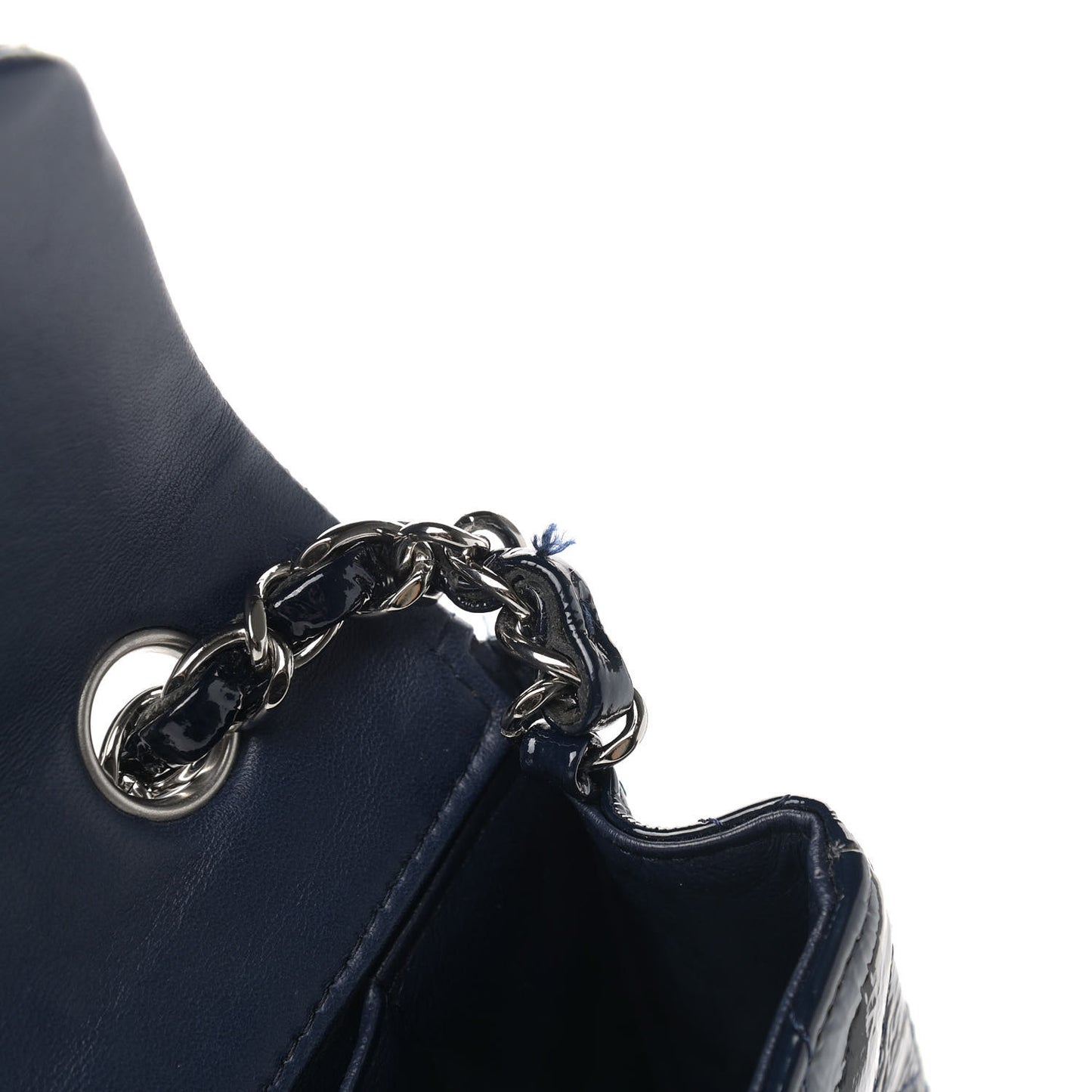 Distressed Patent Quilted East West Flap Navy Blue