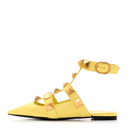 Valentino Garavani Calfskin Roman Stud Ankle Strap Flat Mules 37.5 Lime Sorbet 1 of 8