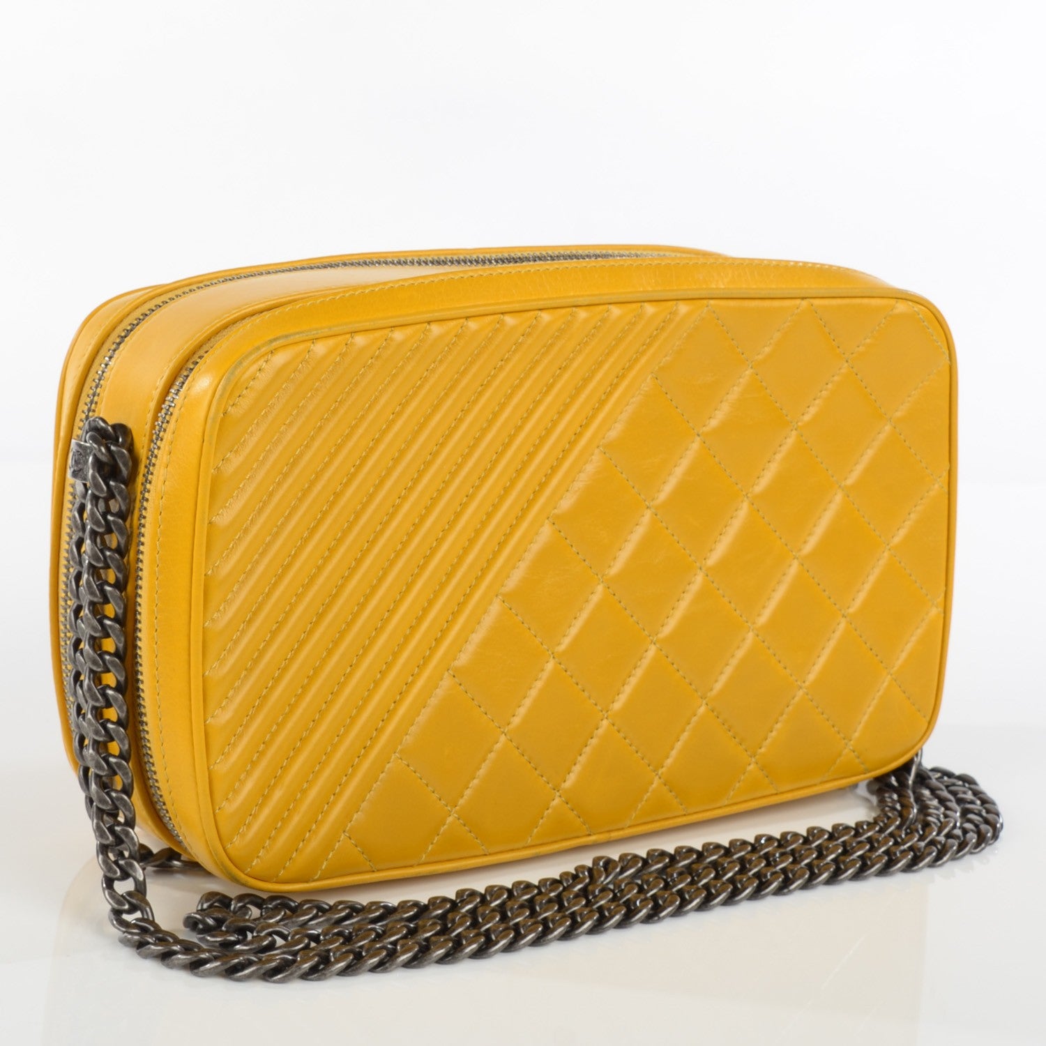 Chanel Glazed Calfskin Quilted Large Coco Boy Camera Bag Yellow 4 of 13