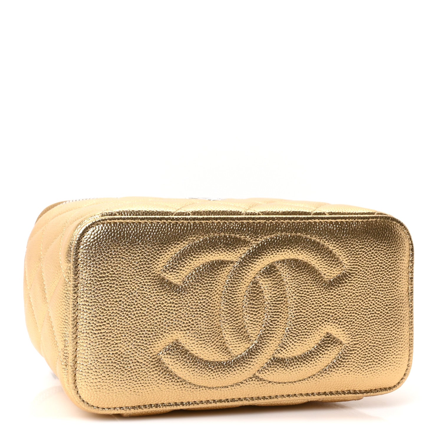 Chanel Metallic Caviar Quilted Small Top Handle Vanity Case With Chain Gold 4 of 11