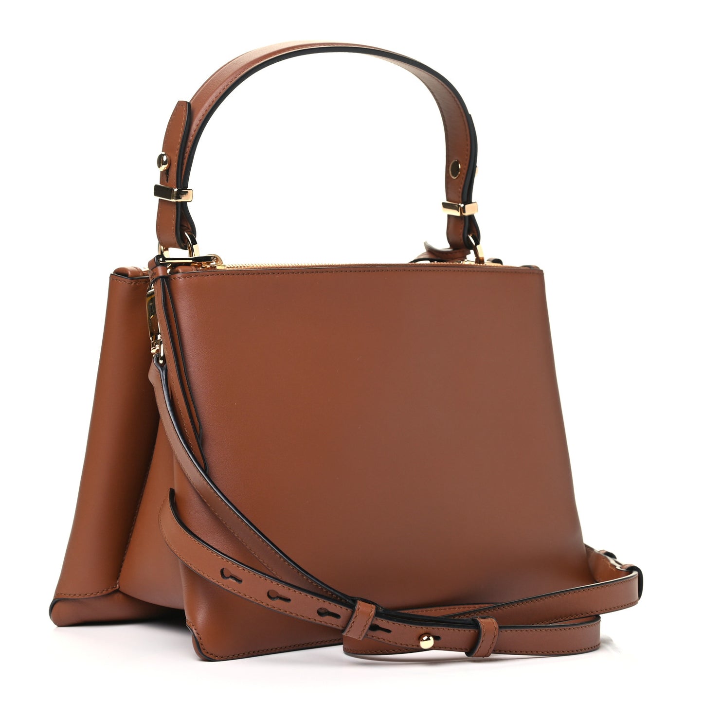 New Calfskin Small Deux Shoulder Bag Cognac
