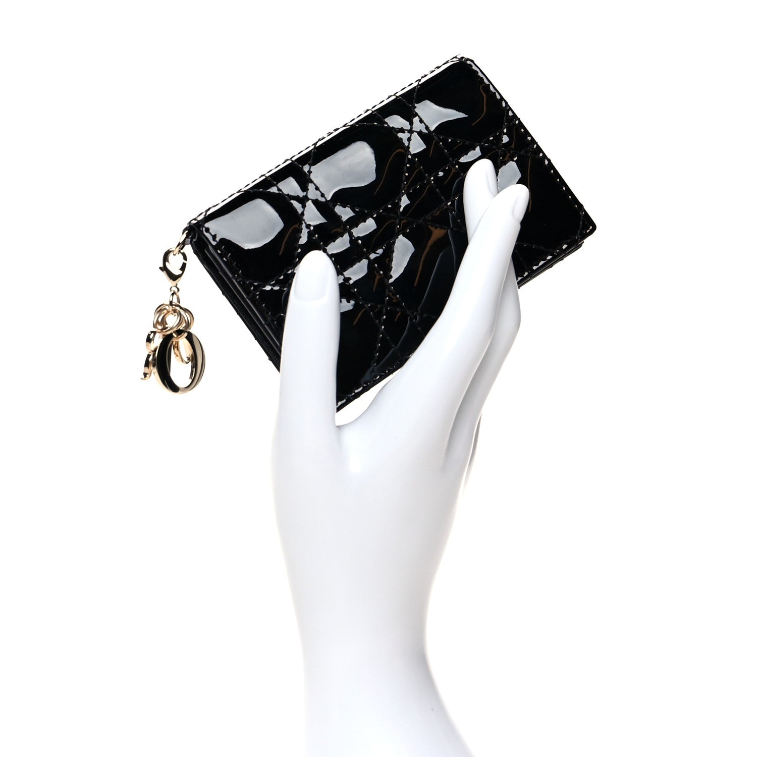 Christian Dior Patent Cannage Small Lady Dior Flap Card Holder Black 2 of 8