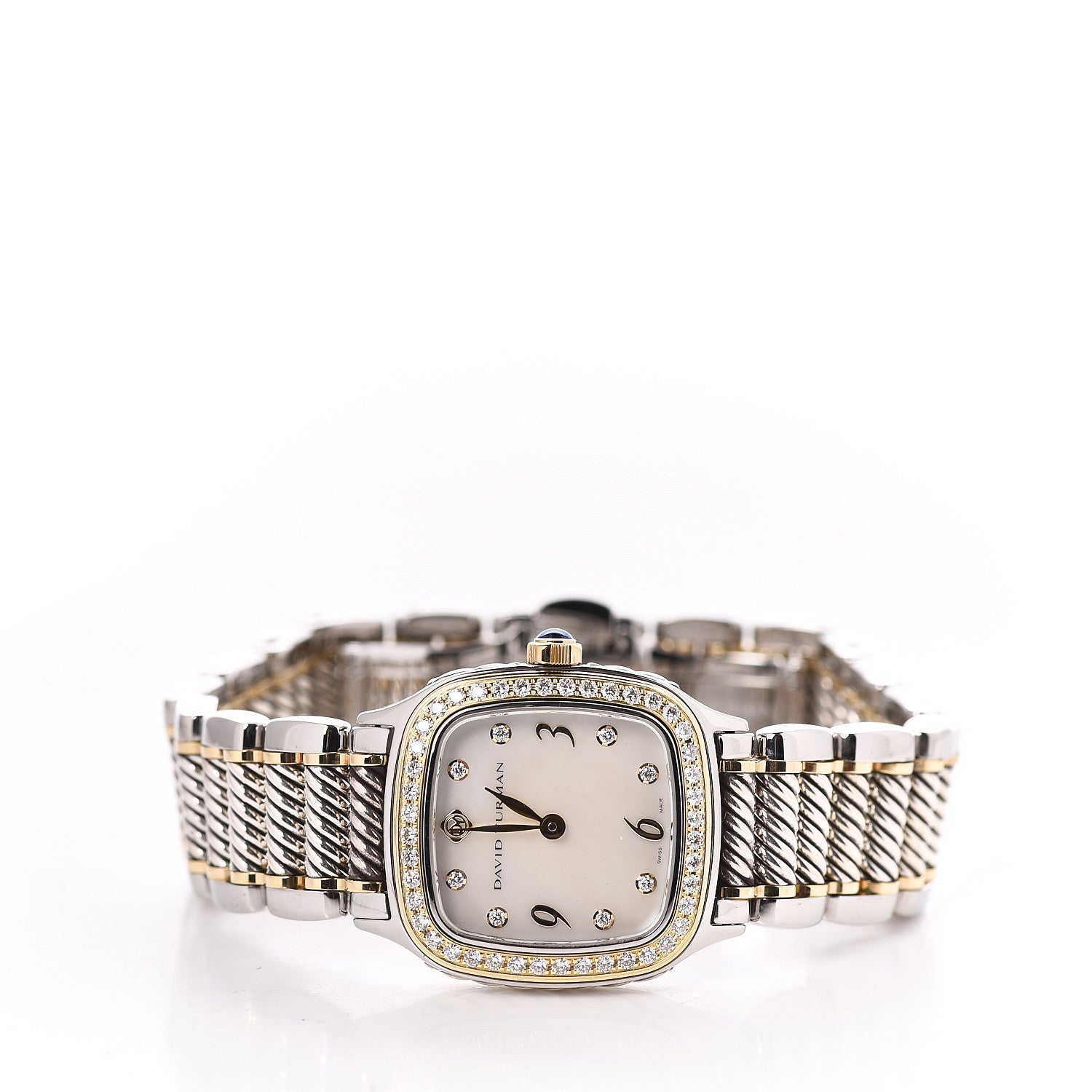 David Yurman Stainless Steel 18K Yellow Gold Diamond Mother of Pearl 25mm Thoroughbred Quartz Watch 3 of 7