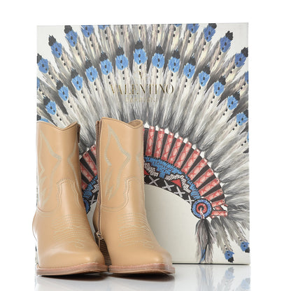 Valentino Garavani Calfskin Embroidered Texan 50mm Cowboy Ankle Boots 36.5 Naturale 8 of 8