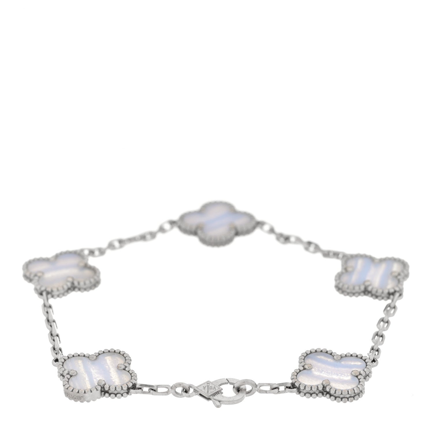 Van Cleef & Arpels 18K White Gold Chalcedony 5 Motifs Vintage Alhambra Bracelet 2 of 3