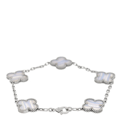 Van Cleef & Arpels 18K White Gold Chalcedony 5 Motifs Vintage Alhambra Bracelet 2 of 3