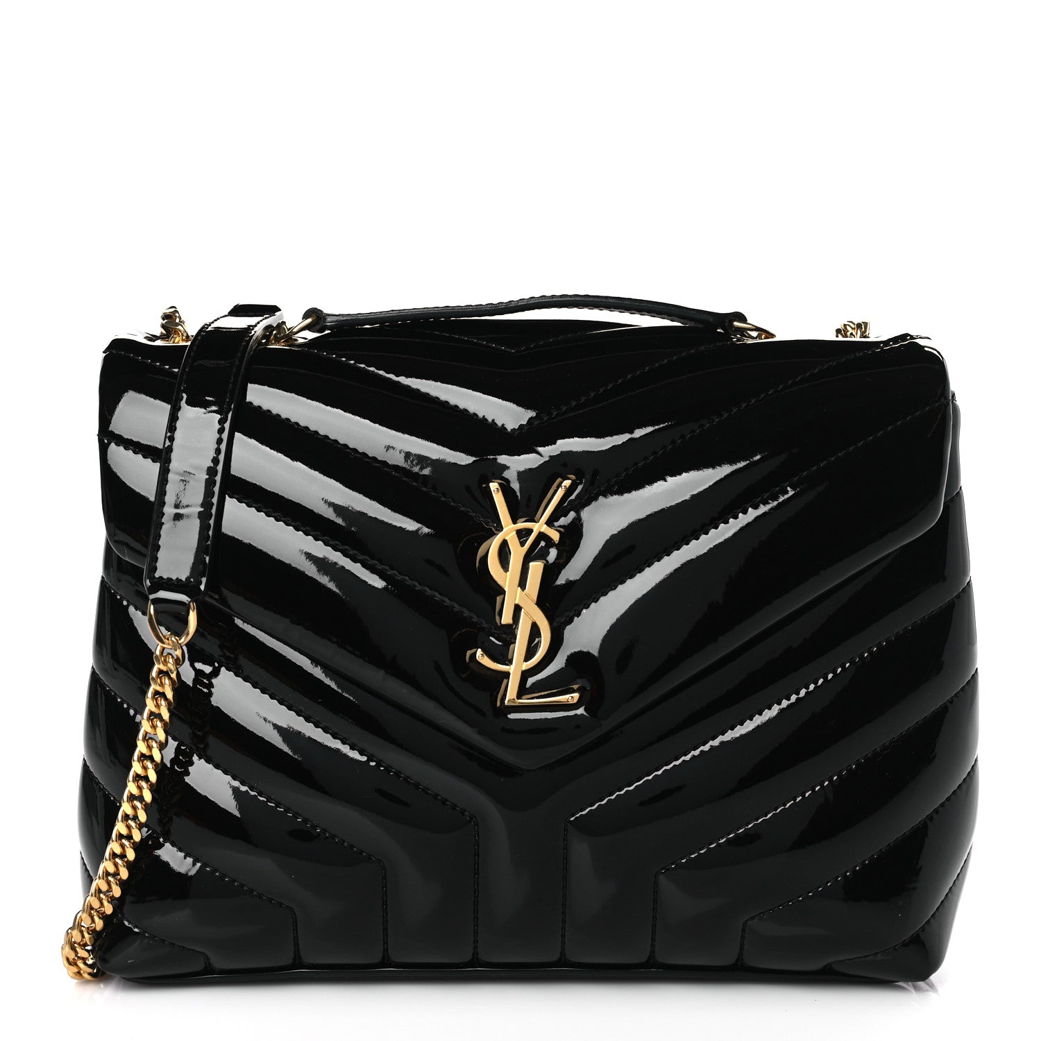 Saint Laurent Patent Y Quilted Monogram Small Loulou Chain Satchel Black 1 of 9