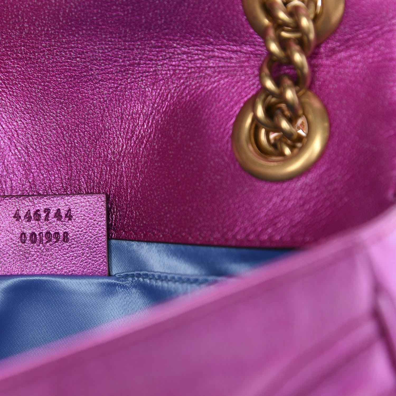 Gucci Metallic Calfskin Matelasse Mini GG Marmont Shoulder Bag Fuchsia 9 of 10