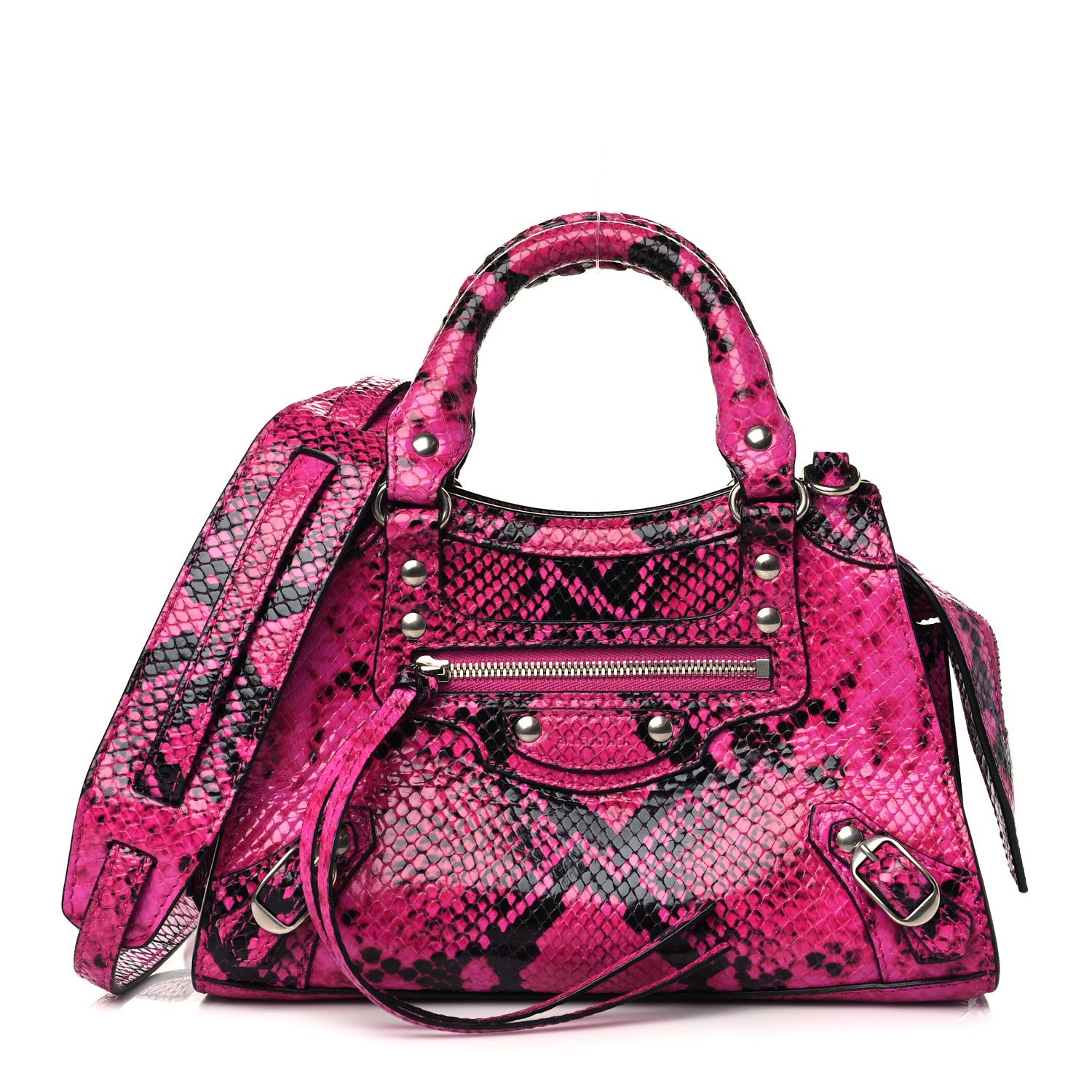 Balenciaga Calfskin Python Effect Neo Classic Silver Hardware Mini City ...