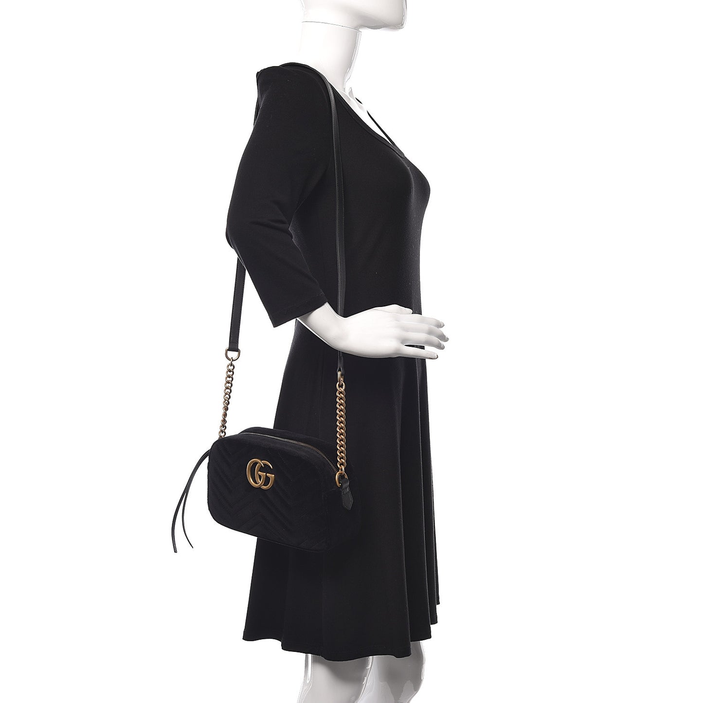 Velvet Matelasse Small GG Marmont Chain Shoulder Bag Black