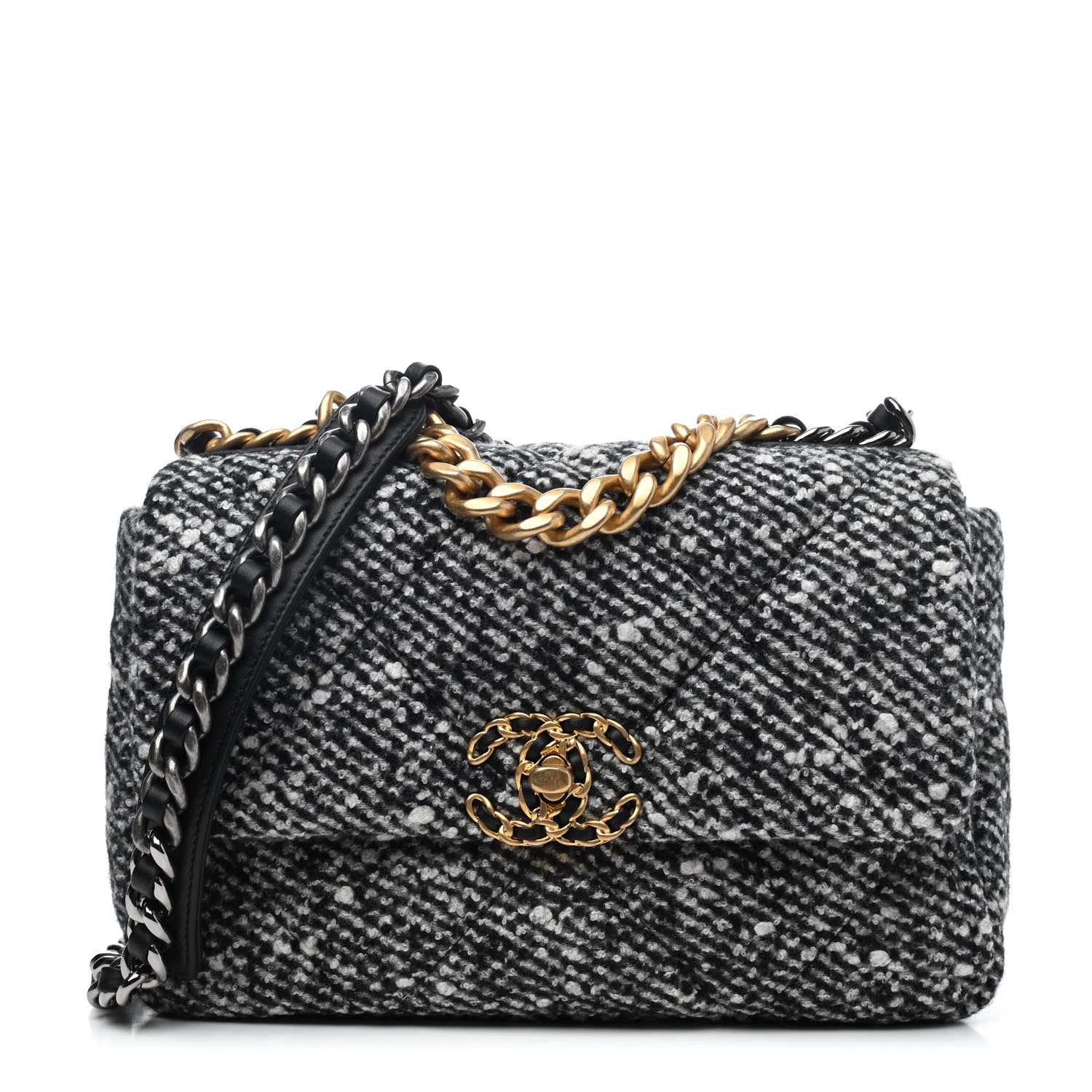 Chanel Tweed Quilted Medium Chanel 19 Flap Black White 1 of 4