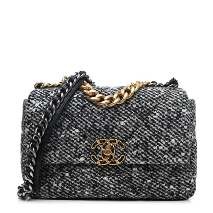 Chanel Tweed Quilted Medium Chanel 19 Flap Black White 1 of 4