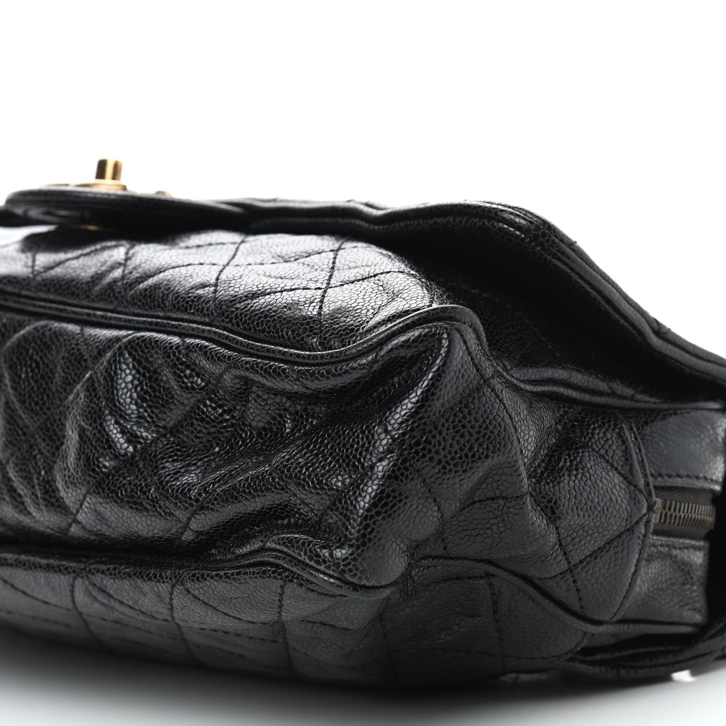 Crumpled Grained Calfskin Quilted Large Shiva Flap Black