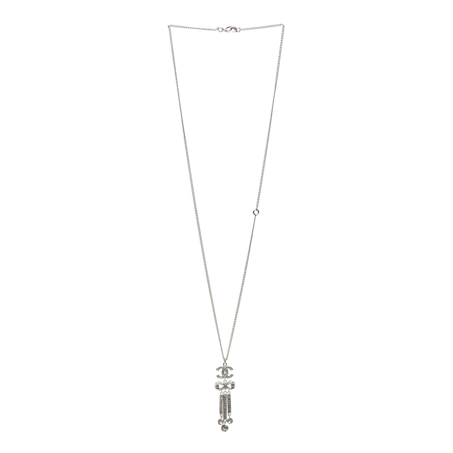 Chanel Crystal CC Bow Drop Necklace Silver 3 of 4