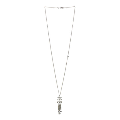 Chanel Crystal CC Bow Drop Necklace Silver 3 of 4