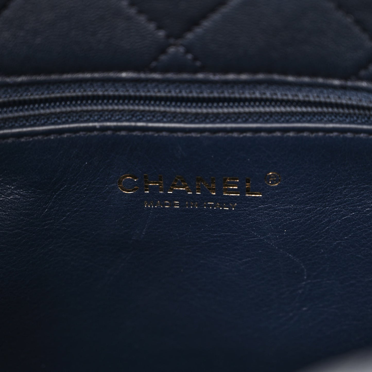 Shiny Lambskin Quilted Chain Is More Drawstring Bag Navy