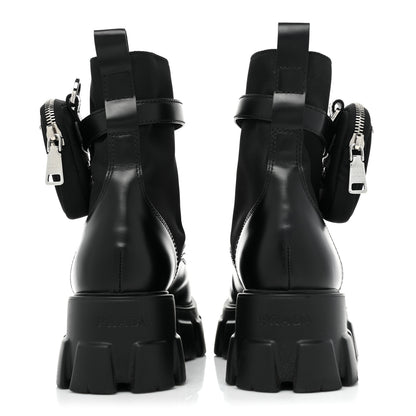 Prada Spazzolato Rois Re-Nylon Metal Triangle Logo Monolith Pouch Pocket 55mm Boots 40.5 Black 4 of 13