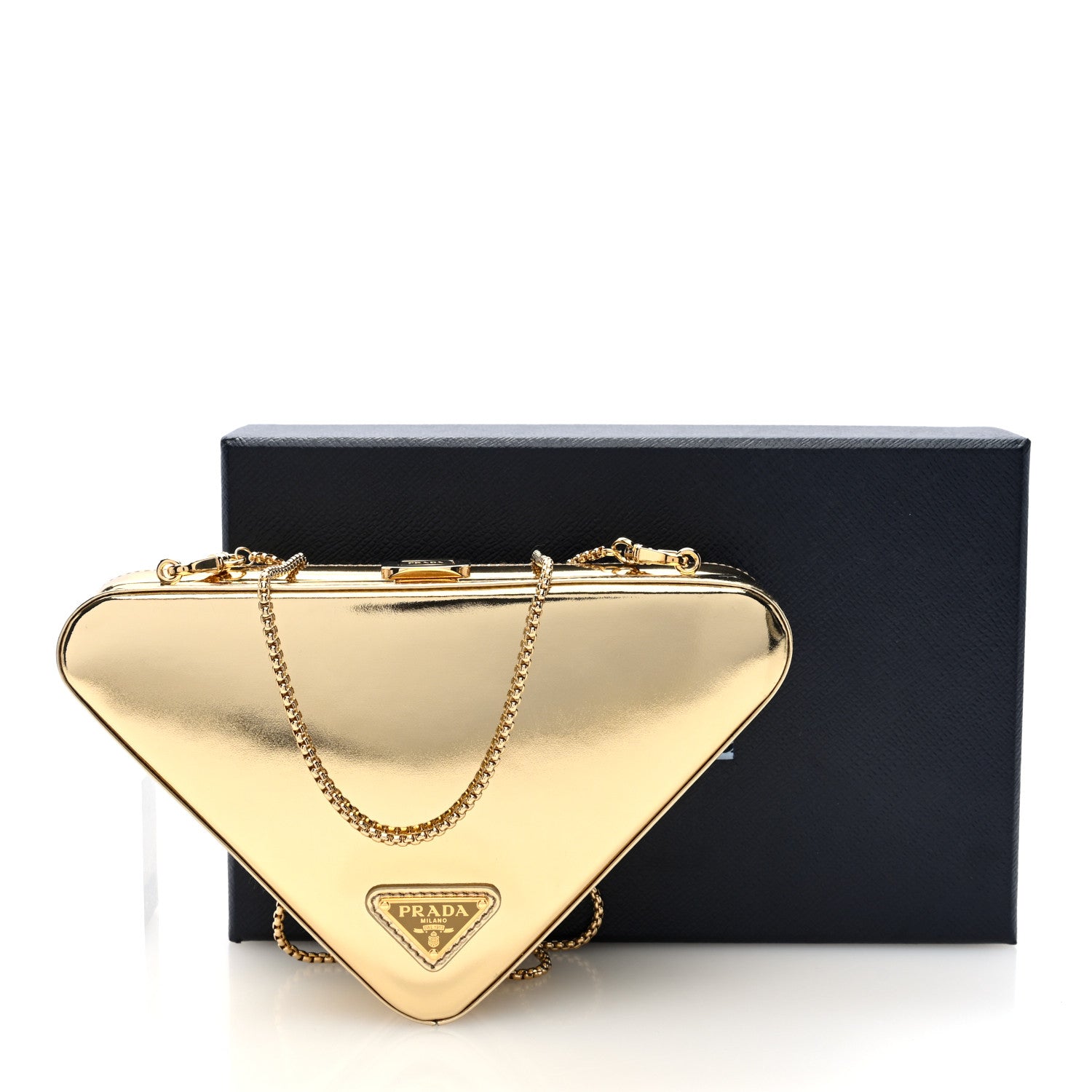 Prada Metallic Patent Triangle Crossbody Clutch Platino 8 of 8