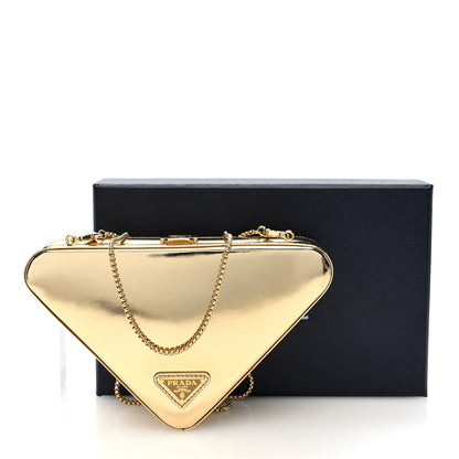 Prada Metallic Patent Triangle Crossbody Clutch Platino 8 of 8