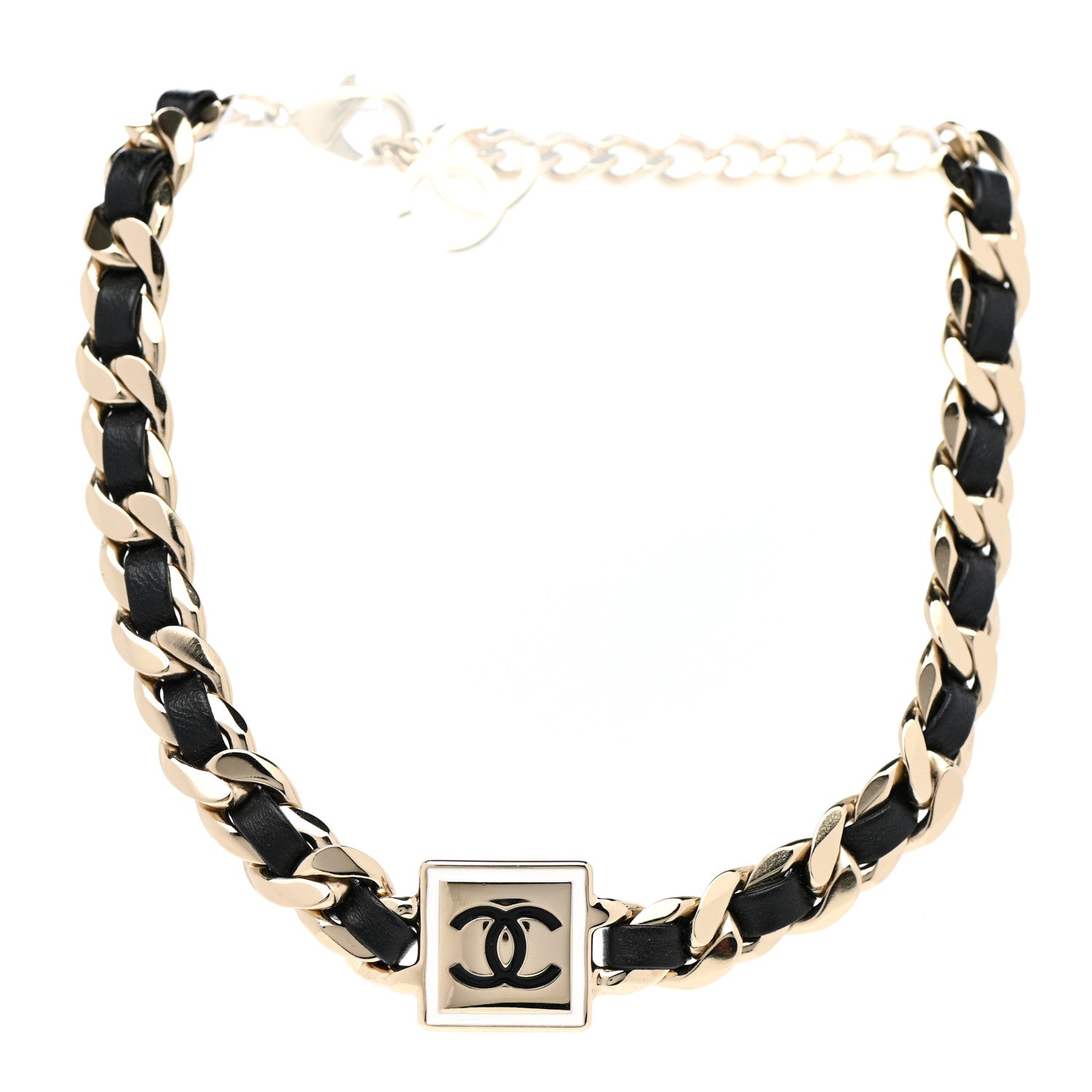 Chanel Metal Lambskin CC Square Choker Gold Black White 3 of 7
