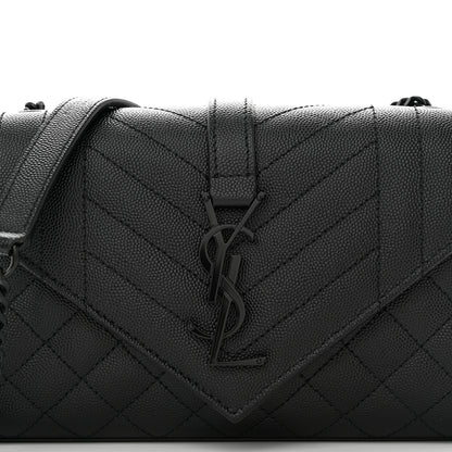 Saint Laurent Grain De Poudre Textured Mixed Matelasse Triquilt Small Monogram Monochrome Satchel Black 7 of 9