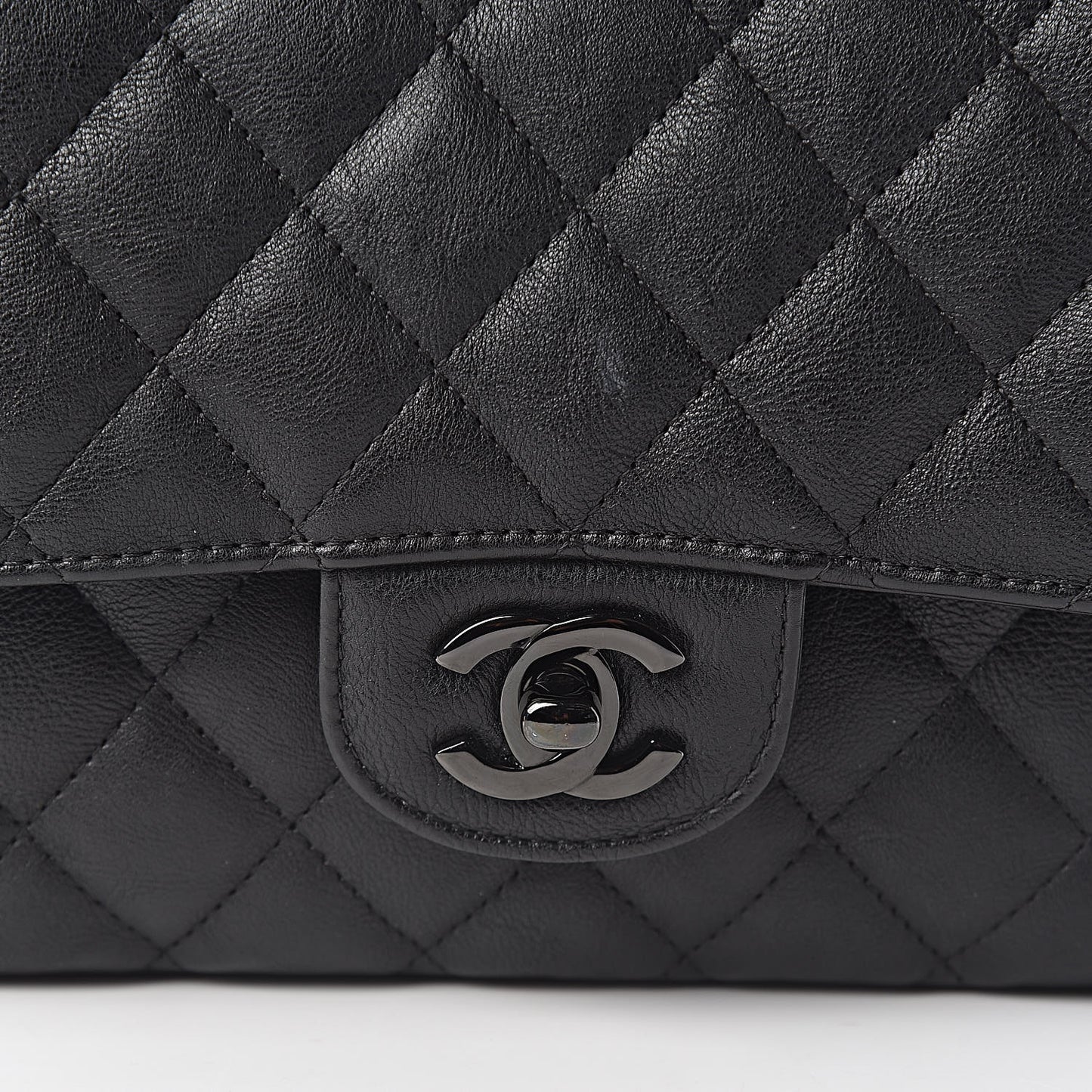 Crumpled Calfskin Quilted Medium Double Flap So Black
