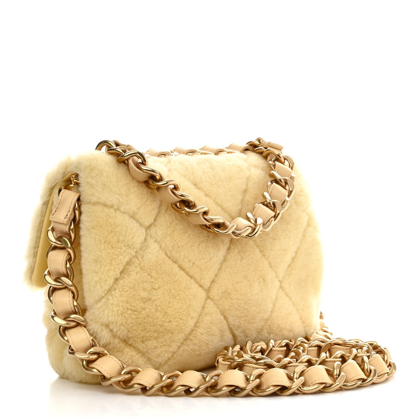 Shearling Lambskin Quilted Small Chain Top Handle Flap Yellow