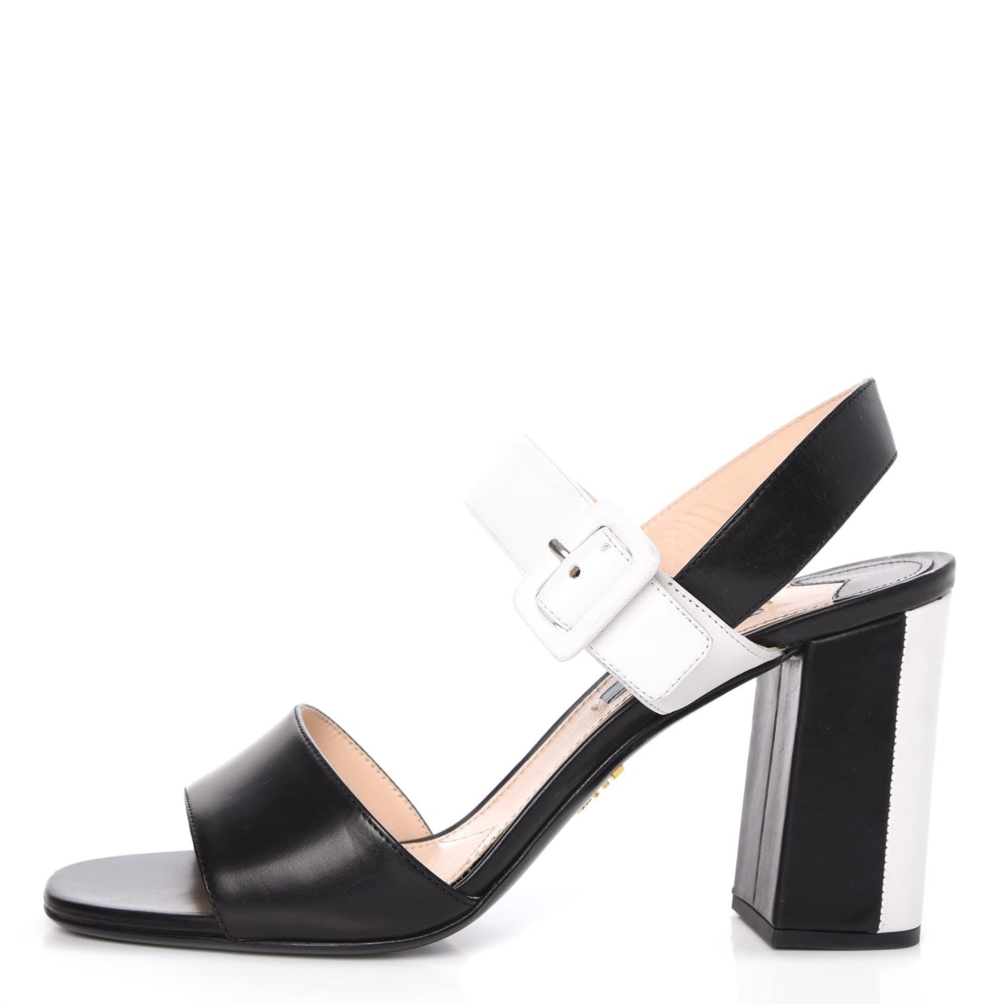 Vitello Lux Bicolor Block Heel Sandals 38.5 Black White